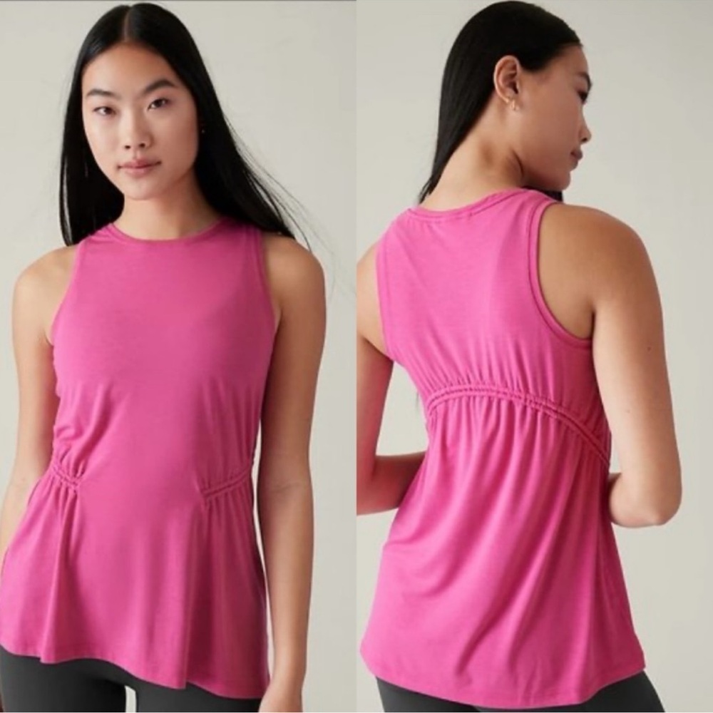 Athleta Air Out Cinch Tank Top Hot Pink Sleeveless Ruched Detail Barbie